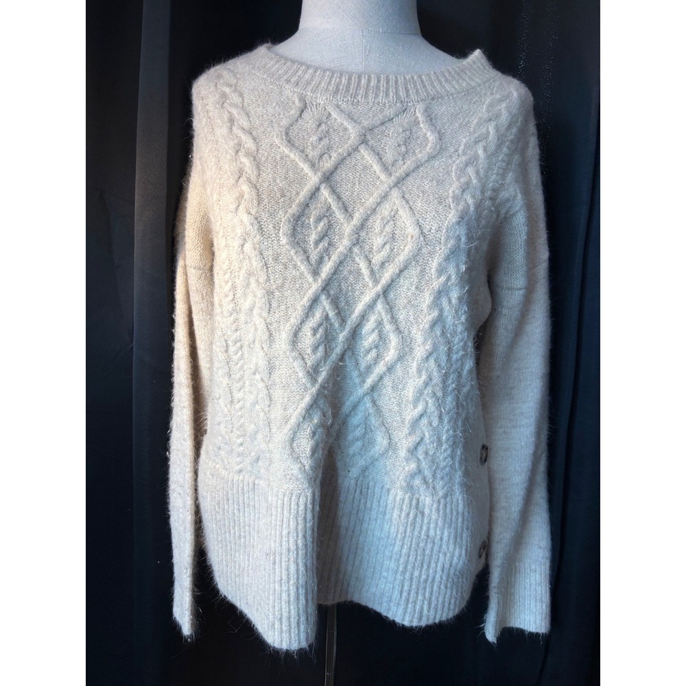 Marled Reunited Clothing Cream Cable Knit Side Button Sweater Small